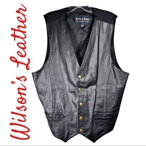 WILSON’S LEATHER Black Leather Biker Moto Vest, Size Large - Picture 9 of 9